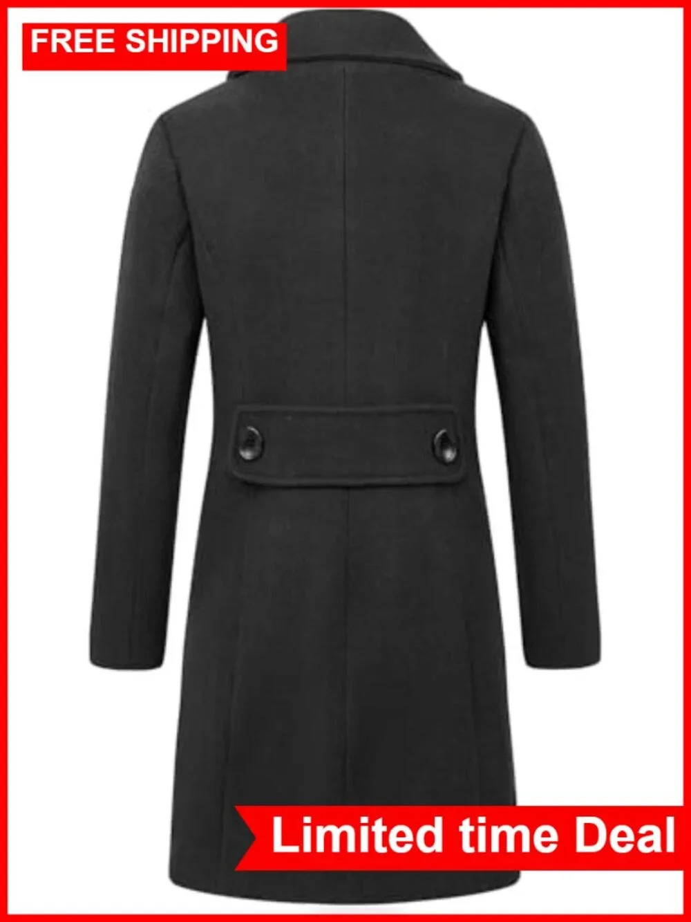 Wool Blend Pea Coat Double Breasted Notched Lapel Mid Length Winter